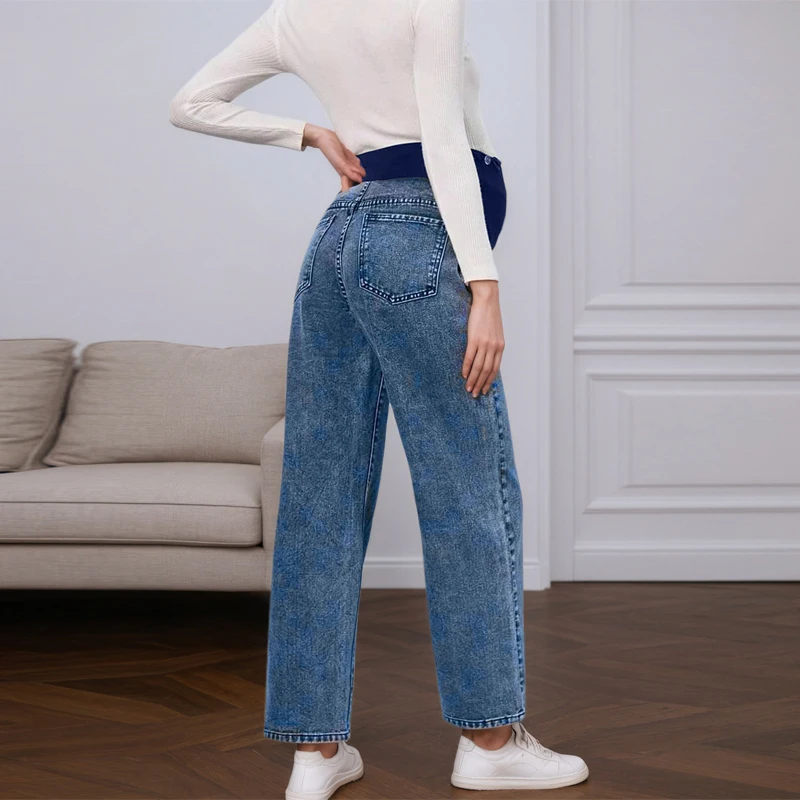Nuevos pantalones de maternidad de pierna recta, pantalones vaqueros de primavera y otoño, pantalones de soporte para el vientre, ropa informal, pantalones de pierna ancha y adelgazantes - imagen 4