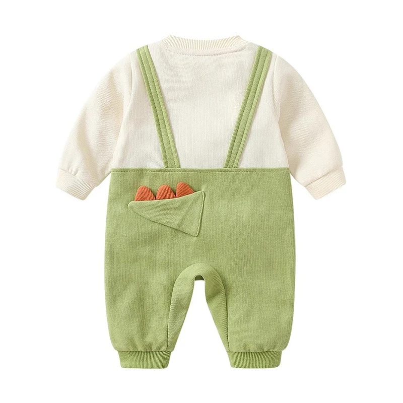 Body Unisex de dos piezas falso para recién nacidos para primavera y otoño, mono de dinosaurio de dibujos animados para niños y niñas, pelele para exteriores de Halloween - imagen 2