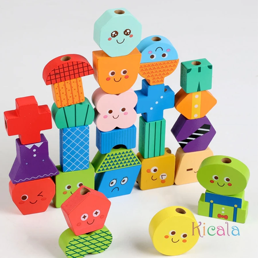 40 Uds. Bloques de construcción 30 tarjetas juego de expresión de madera cuerda de cuentas juguete de entrenamiento de atención para niños habilidades lógicas regalos de navidad - imagen 5