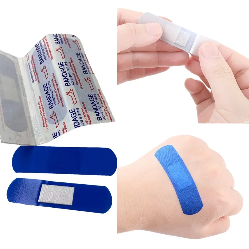 Tirita detectable de Metal azul, vendajes adhesivos impermeables para servicio de alimentos, yeso adhesivo de primeros auxilios, parche para vendaje para heridas, 100 Uds.