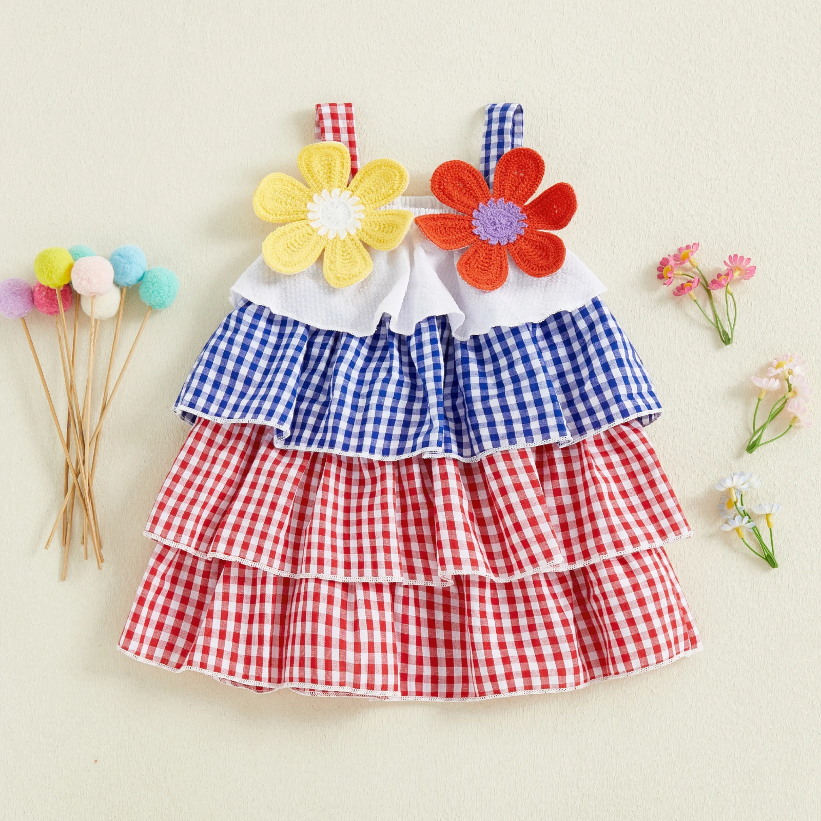 Vestido de verano para niña con volantes y flores - imagen 4