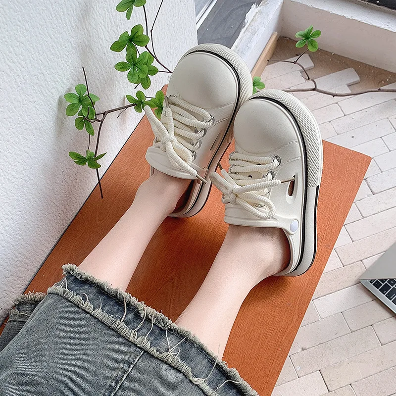 2025 Zapatillas de plataforma para mujer, zuecos de moda con cordones, zapatos de verano EVA suaves, suela gruesa, sandalias deslizantes de calle para interiores para niñas - imagen 3