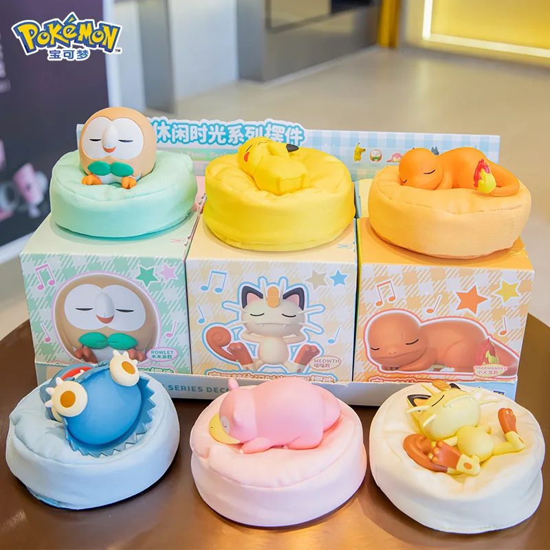 Pokemon Set modelo Anime tiempo libre serie figura Pikachu Charmander Rowlet Meowth Slowpoke juguetes de posición para dormir