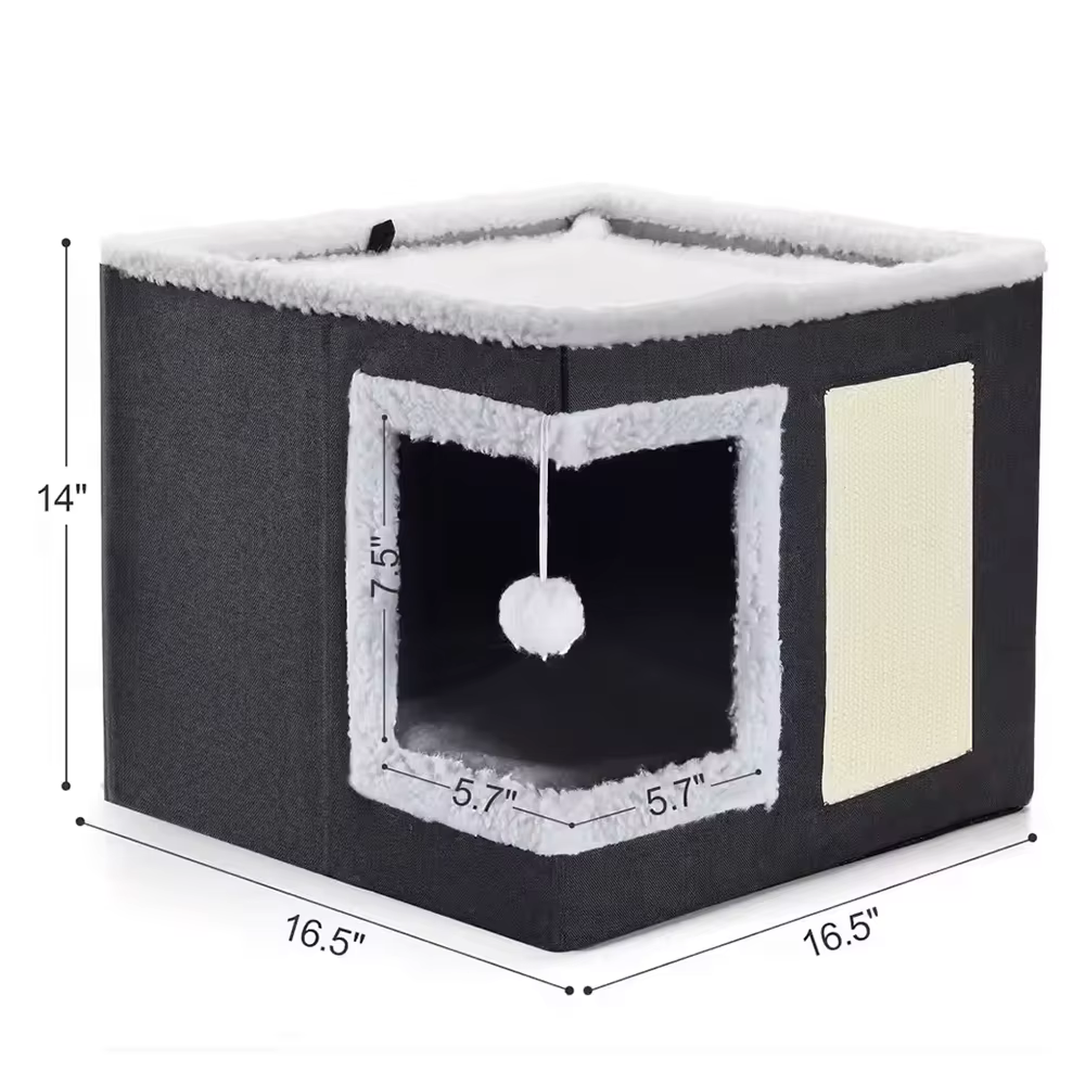 PANGDUBE Casa plegable para gatos – Cueva cúbica con rascador - imagen 2