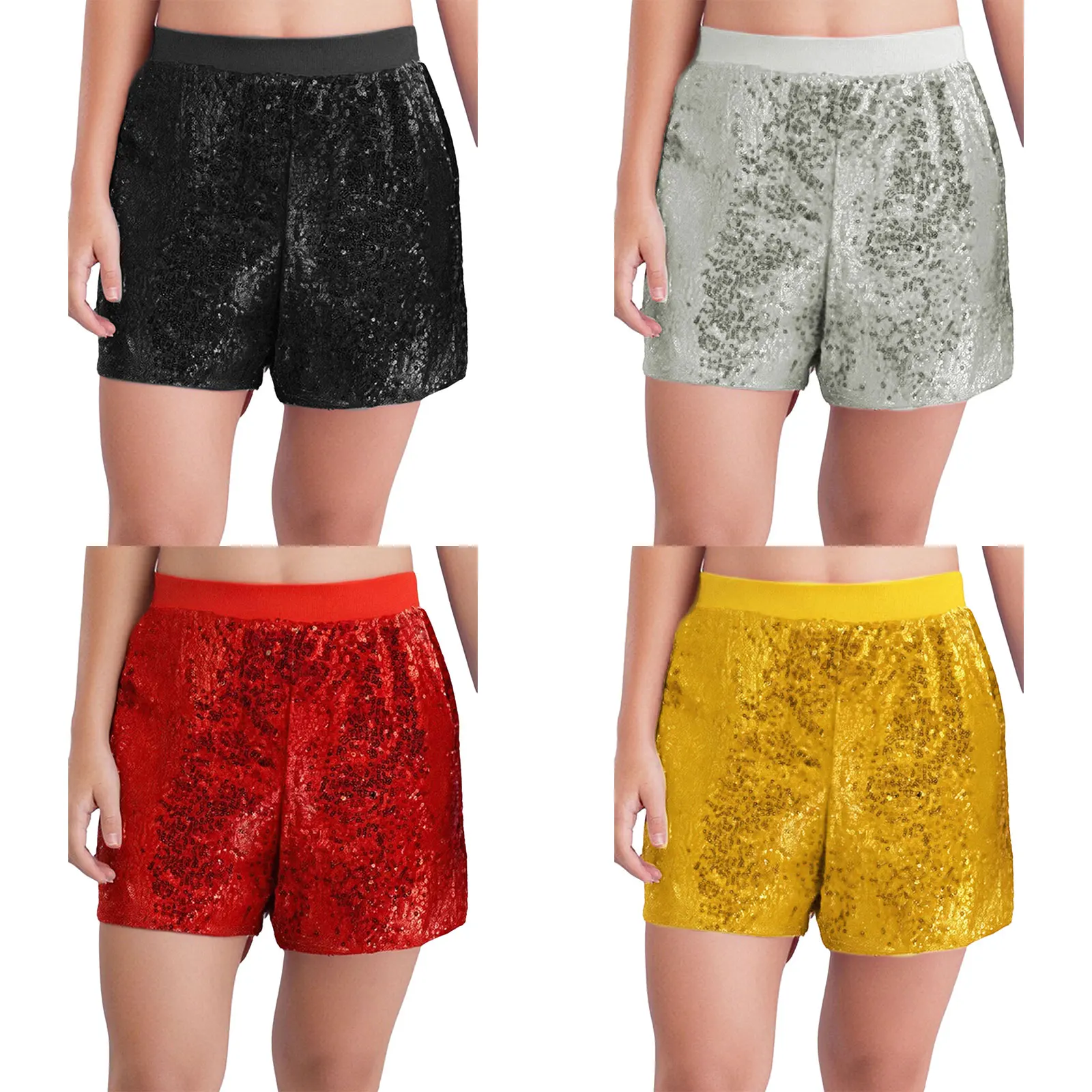 Pantalones cortos de baile de Jazz para niñas, pantalones de Ballet, traje de actuación escénica, cintura elástica, lentejuelas brillantes, pantalones calientes para fiesta - imagen 2