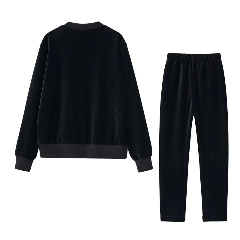 Colección de otoño para niños, ropa familiar a juego shabbos roabs, vestido tipo jersey para niñas y conjunto de 2 uds de top y pantalones de terciopelo negro - imagen 4