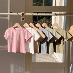 Camisetas lisas para niños, camisetas para niños y niñas, ropa de algodón en blanco para bebés, camisetas blancas, camisetas de verano para niños de manga corta