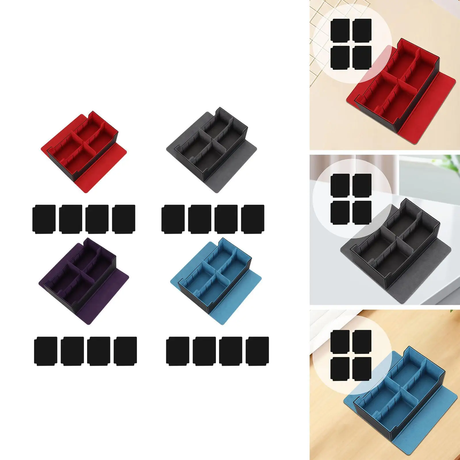 Card Deck Box Game Card Storage PU Leather Sturdy with 4 Card Dividers Container Playing Card Box