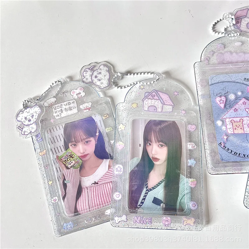 Kawaii House-soporte para sesión fotográfica Kpop de 3 pulgadas, tarjetero transparente de PVC, bolsa colgante, papelería escolar - imagen 2