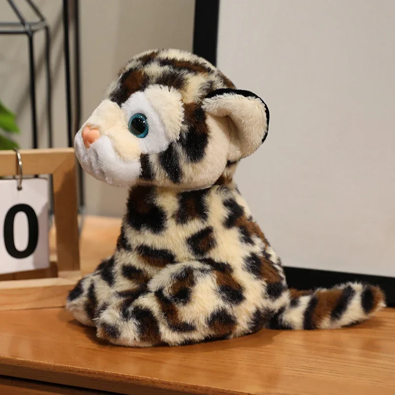 Juguete de peluche de 22cm, animales de peluche de leopardo, lindo gato malvado amarillo suave, peluches de dibujos animados, juguete de peluche sentado, divertido cumpleaños para niños - imagen 3