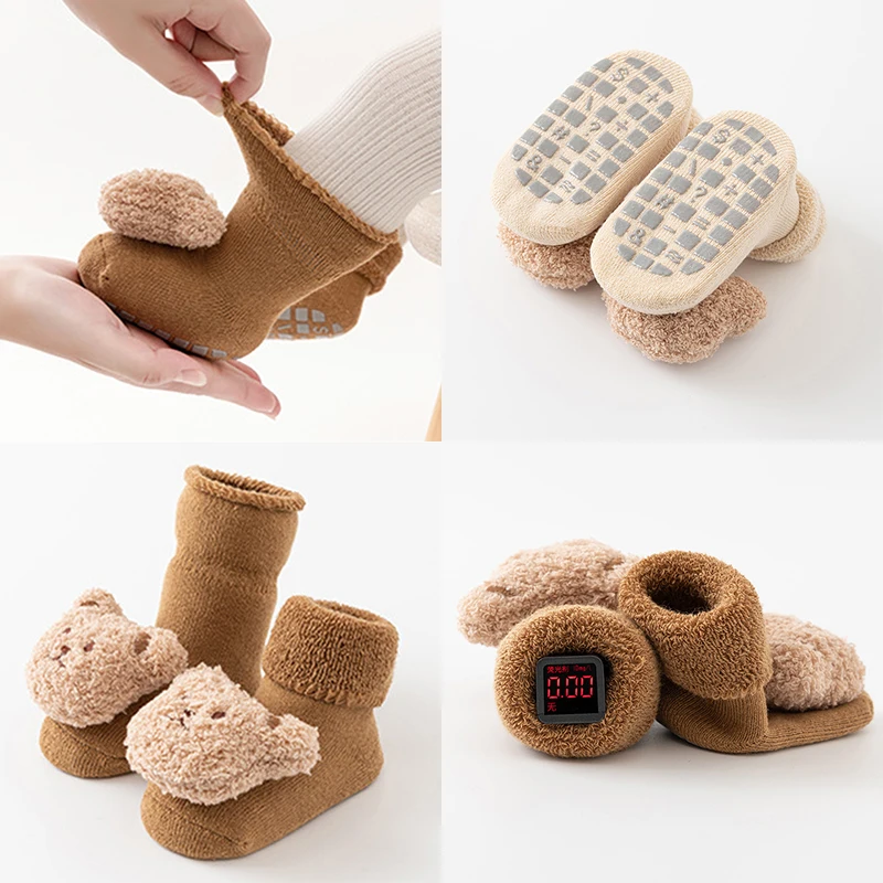 Calcetines bonitos de animales de dibujos animados para bebé, calcetín grueso de algodón suave y cálido para invierno, antideslizante, sólido, para recién nacido - imagen 5