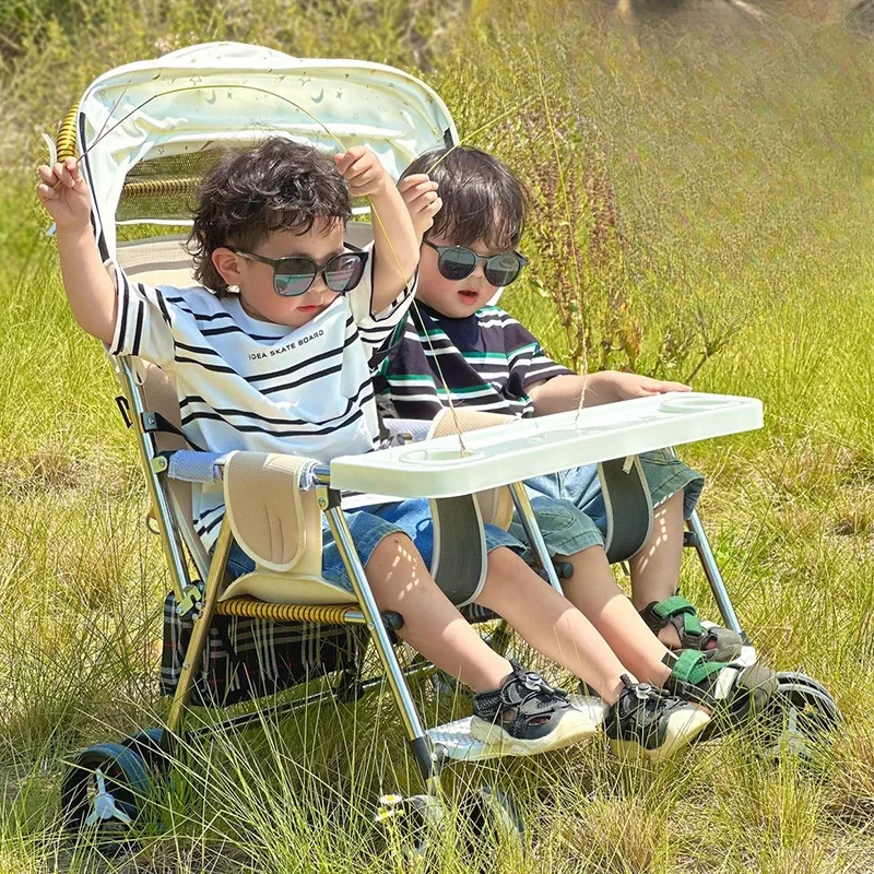 Carrito de bebé plegable para gemelos, herramienta de deslizamiento compacta, ligero, reclinable, portátil - imagen 2