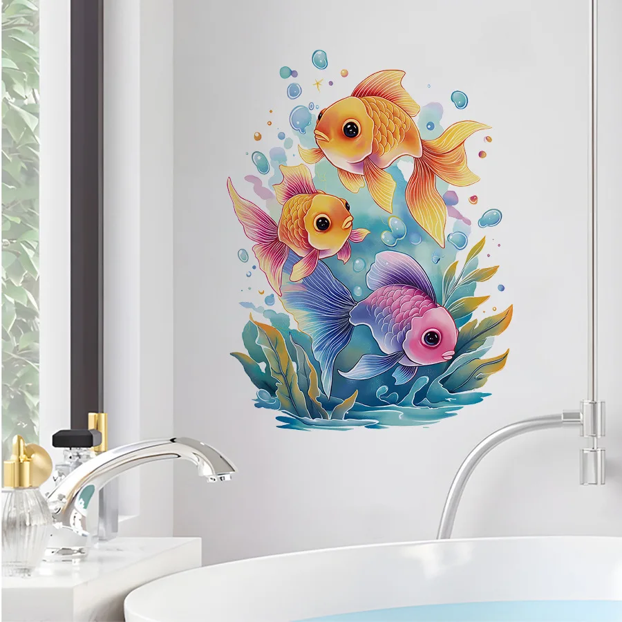 Adhesivo de pared autoadhesivo de pez carpa dorada de océano, adhesivo para azulejos de baño, adhesivo de pared para decoración del hogar - imagen 5