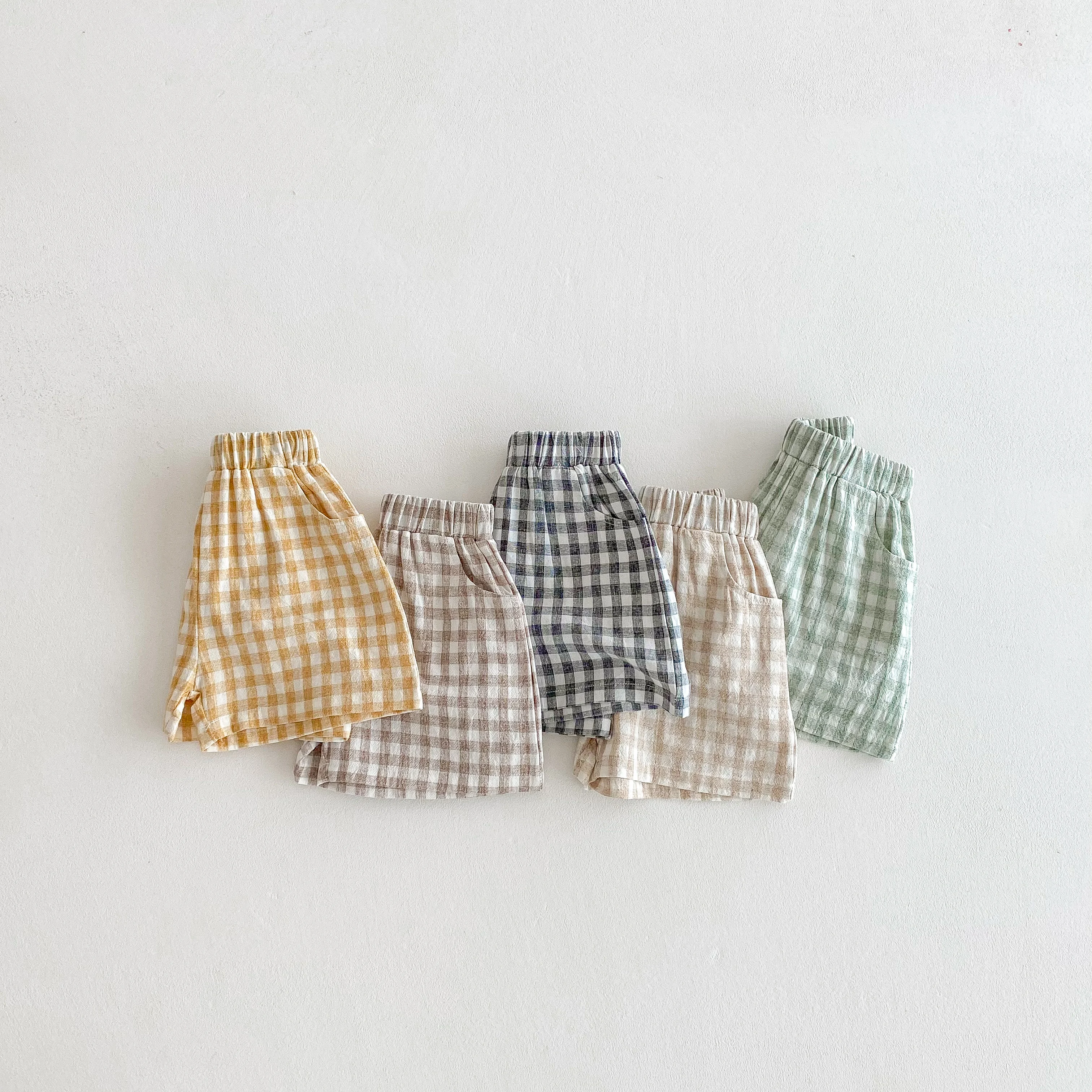 Pantalones cortos verano para bebés de lino cuadros holgados unisex - imagen 4