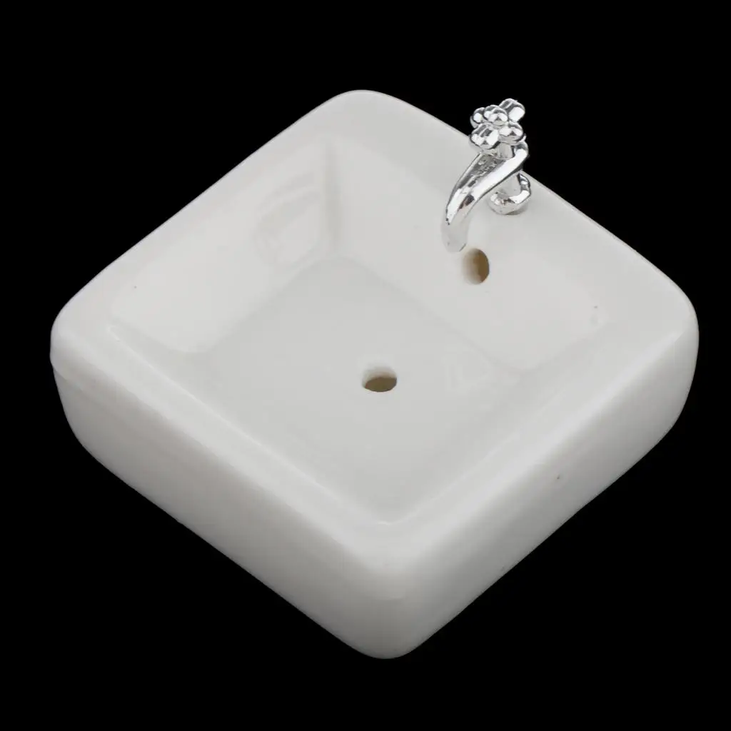1:12 Scale Miniature Square Wash Basin Sink for Dollhouse Bathroom Supplies