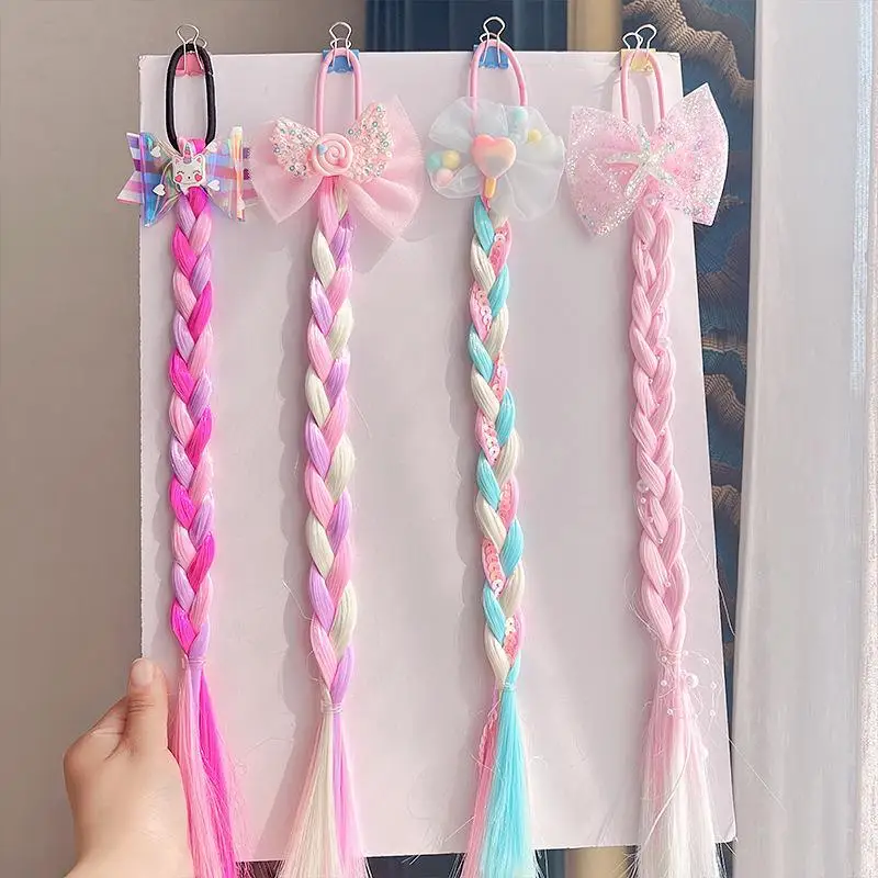 Pelucas bonitas de unicornio de dibujos animados para bebé, cola de caballo para niños y niñas, lazo rosa de mariposa, coleta, estilismo para el cabello, bandas de goma, diademas - imagen 4