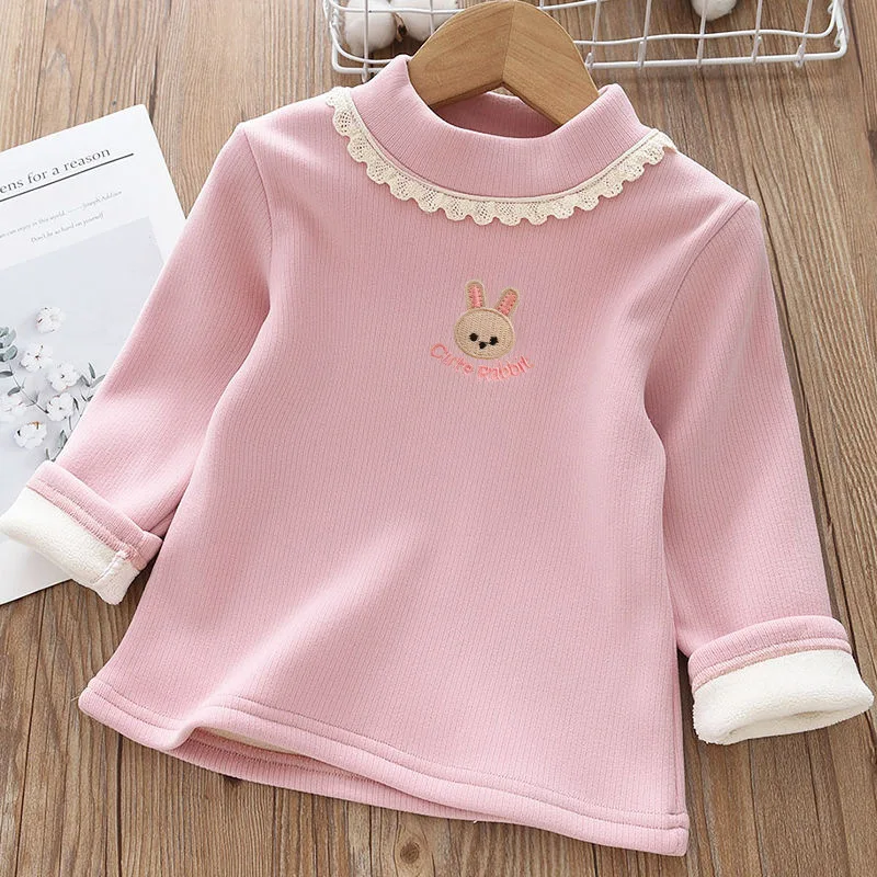 MILANCEL, nuevas camisas acolchadas de lana para niños de otoño, 1-9T, bonito bordado de conejo, blusa gruesa para niñas, Tops de encaje cálidos y versátiles para niños - imagen 5