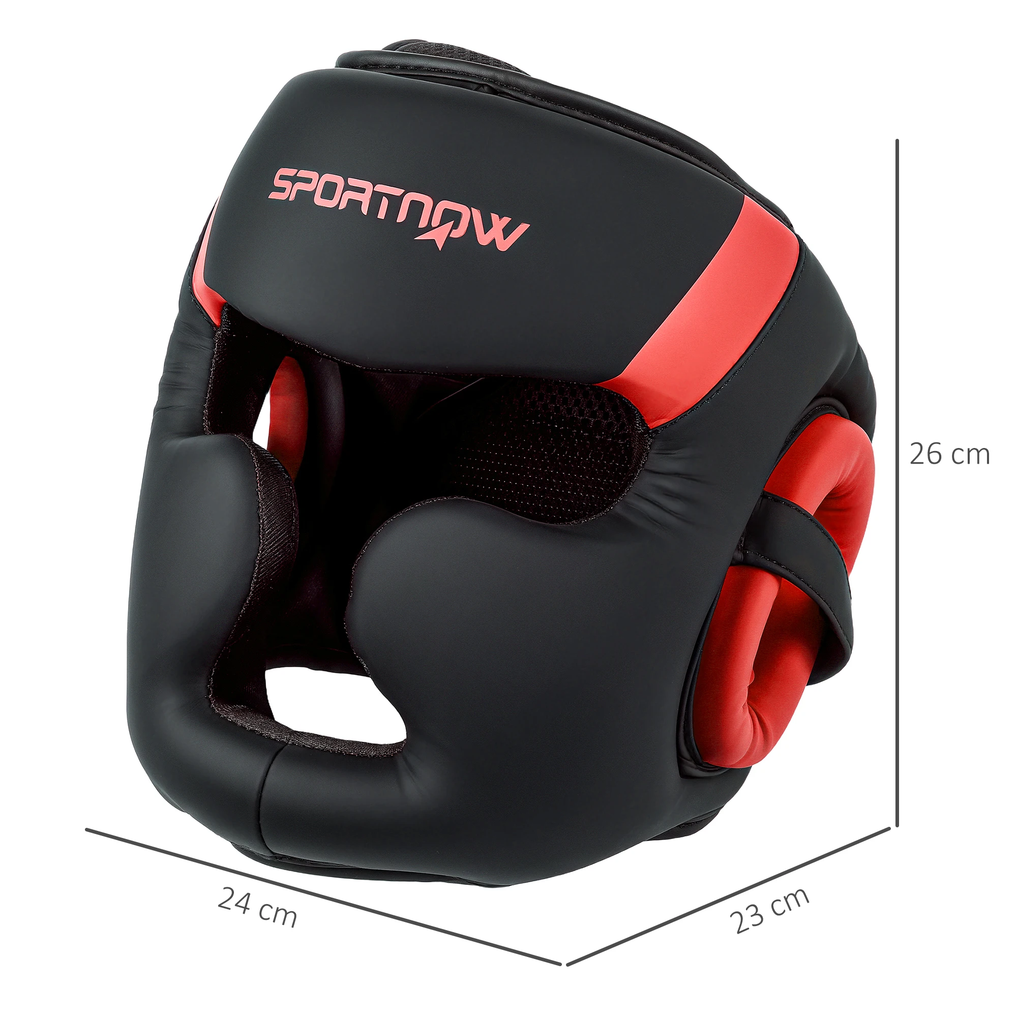 SPORTNOW Casco de Boxeo Helmet MMA con Correa Ajustable Protector de Cabeza para Grappling Sparring Artes Marciales Kickboxing Karate Talla L Rojo y Negro - imagen 3