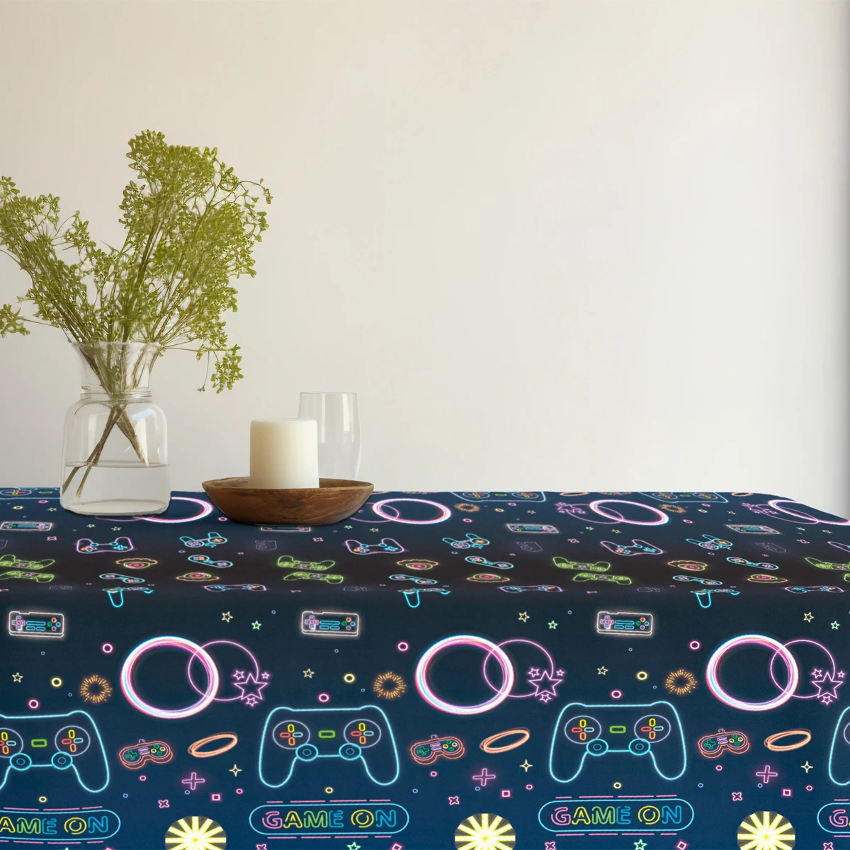 130*220cm negro Videojuego Gamepad mantel suministros de fiesta mantel de fiesta de neón cubiertas de mesa brillantes decoración de fiesta de cumpleaños - imagen 4