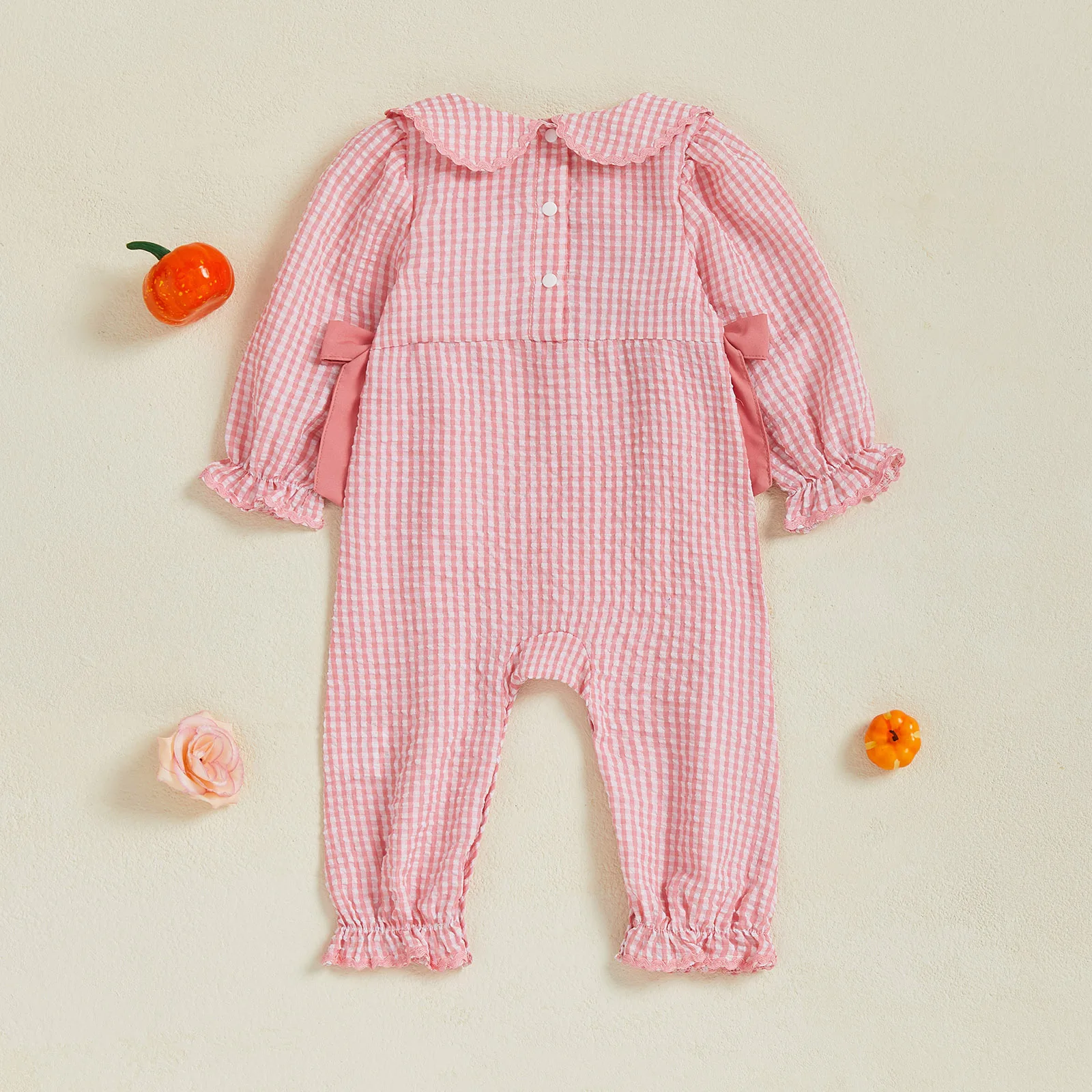 VISgogo-peleles para niñas de 0 a 18 meses, ropa de Halloween, monos de manga larga a cuadros con bordado de calabaza - imagen 3