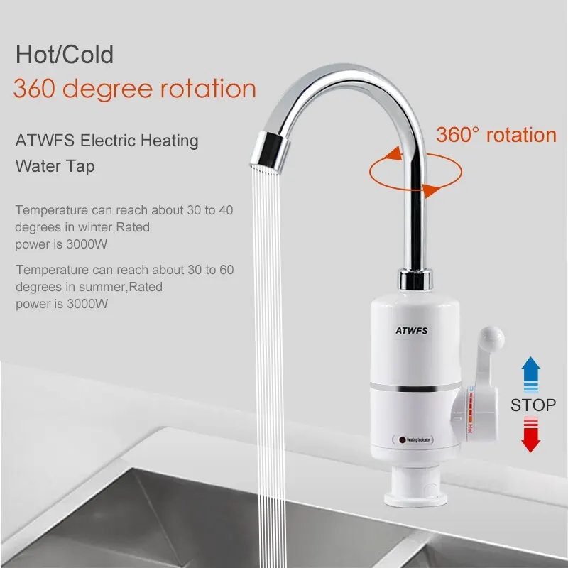 ATWFS-calentador de agua eléctrico sin tanque para cocina, grifo de agua caliente instantáneo, calentador instantáneo, 3000W - imagen 3