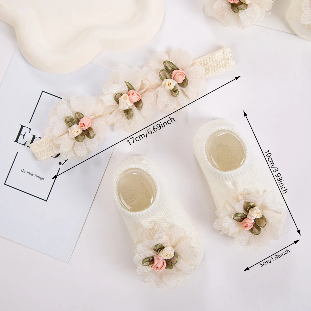 Diadema con flores y calcetines de algodón para bebé niña