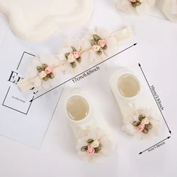 Diadema con flores y calcetines de algodón para bebé niña
