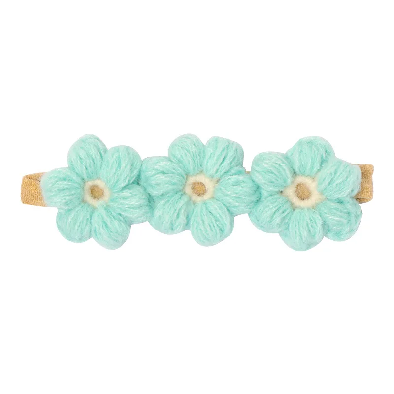Diadema bebé lana con flores tejida artesanal - imagen 3