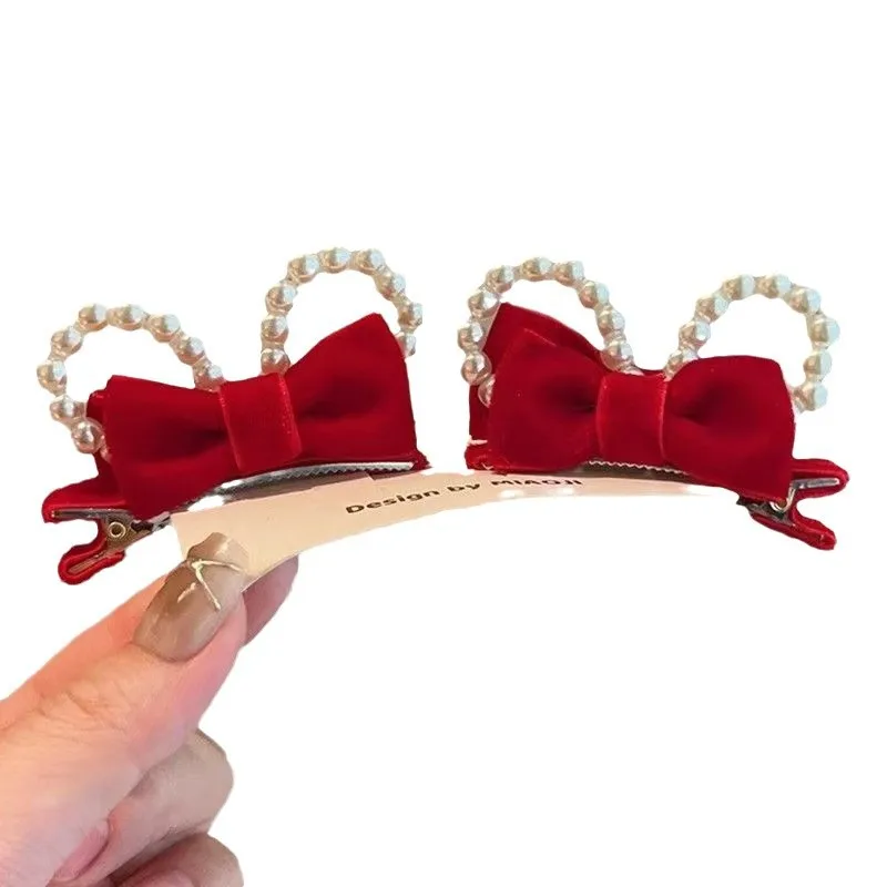 Horquillas de terciopelo para niñas – Lazo 3D con conejito - imagen 5