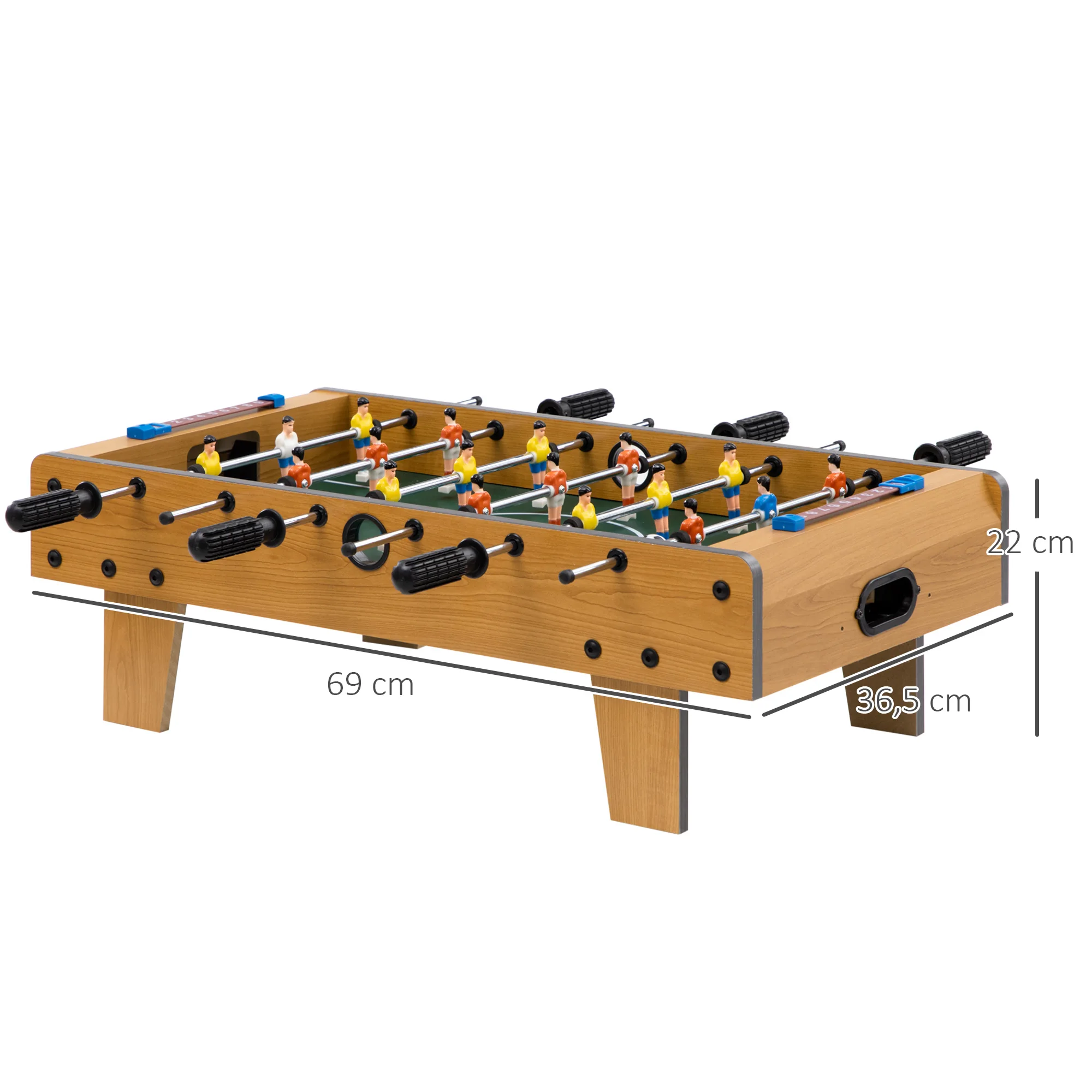 HOMCOM Futbolín de Mesa para Niños de +6 Años Juego Mesa de Fútbol de Madera con 2 Bolas 6 Asas 2 Marcadores de Puntos 18 Jugadores 69x36,5x22cm - imagen 3