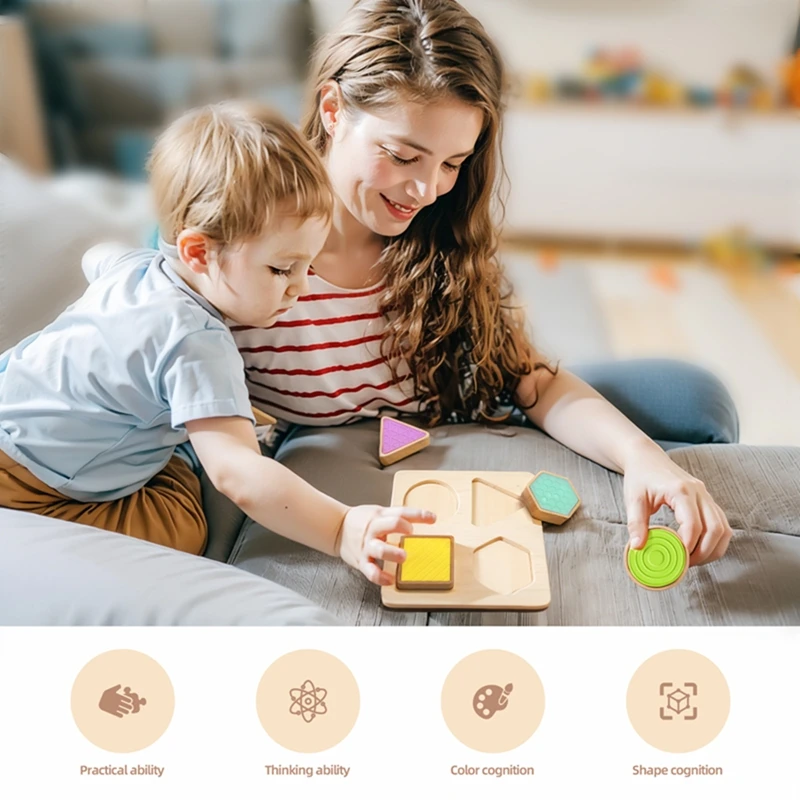Juguetes de madera Montessori para bebés de 0 a 12 meses, tablero de agarre geométrico colorido, juguetes sensoriales para recién nacidos, juego de reconocimiento de formas táctiles, juguete para regalo - imagen 4