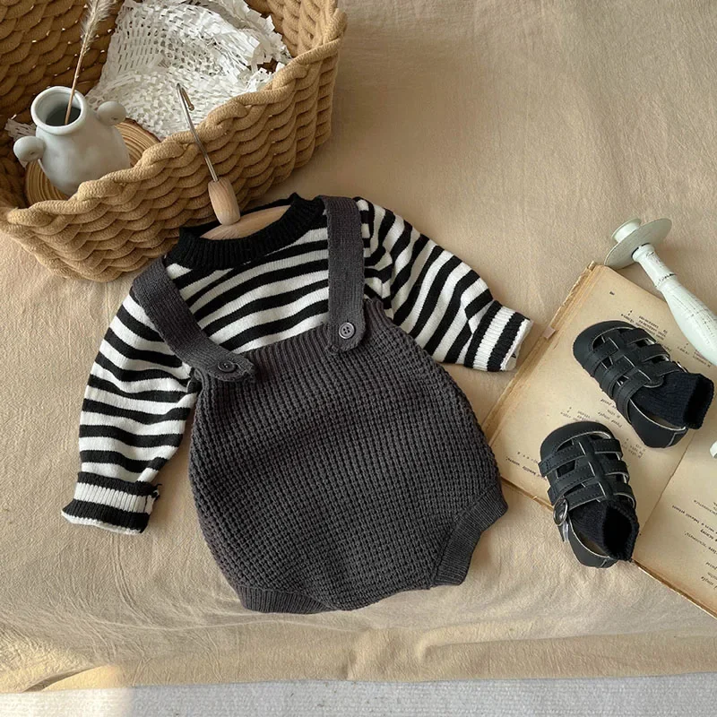 MILANCEL, nuevo conjunto de ropa de primavera para bebé, bonitos Tops tejidos a rayas para niñas + prendas de vestir generales para bebé con gofres