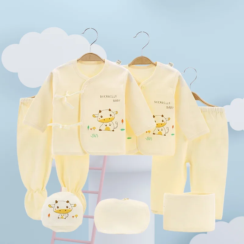 7 unids/lote Unisex recién nacido Tops + Pantalones conjuntos de ropa de algodón de dibujos animados ropa de bebé (niño o niña) - imagen 3