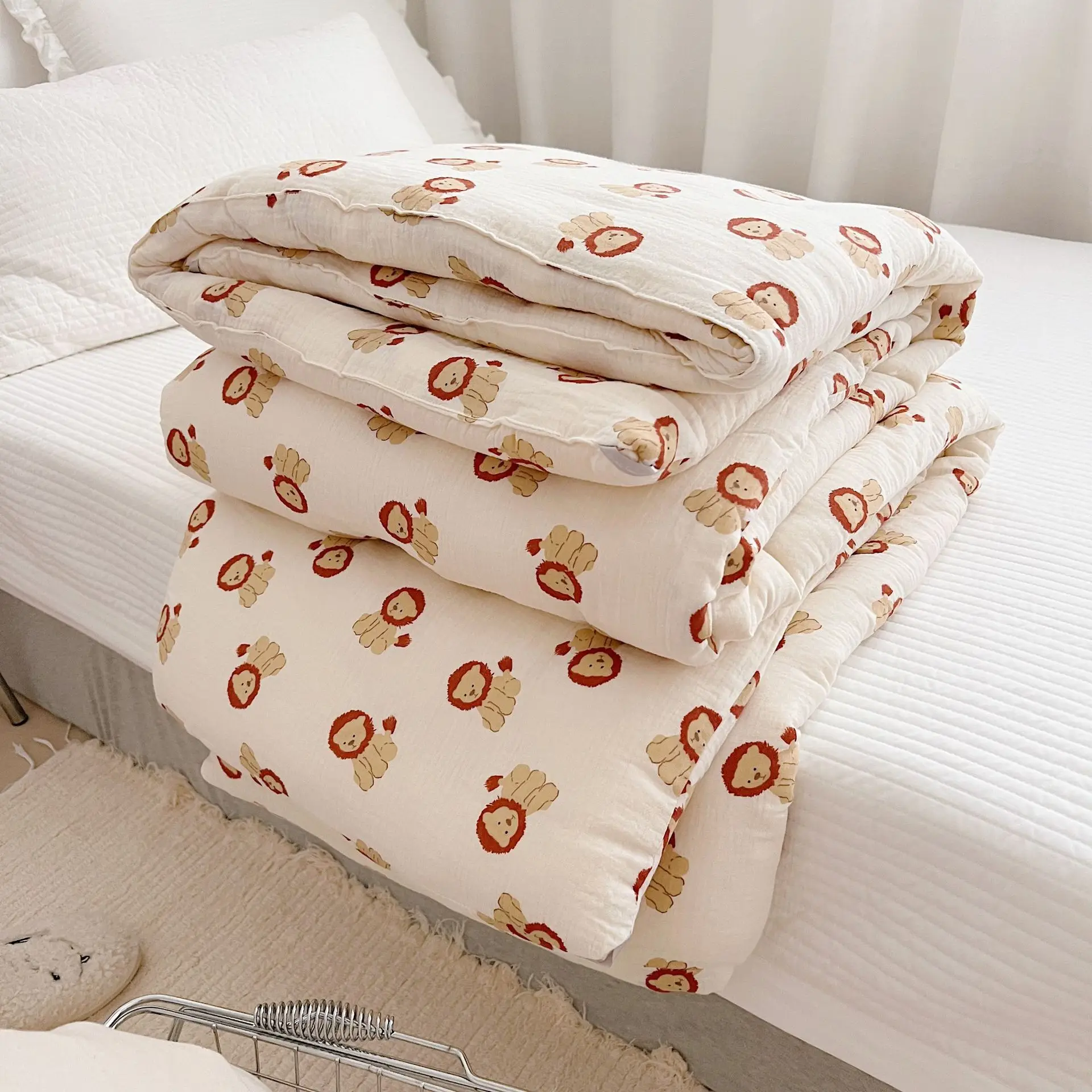 Edredón térmico de muselina de algodón para bebé, edredón suave con estampado de animales de oso león, manta de cuna para recién nacido, invierno - imagen 2