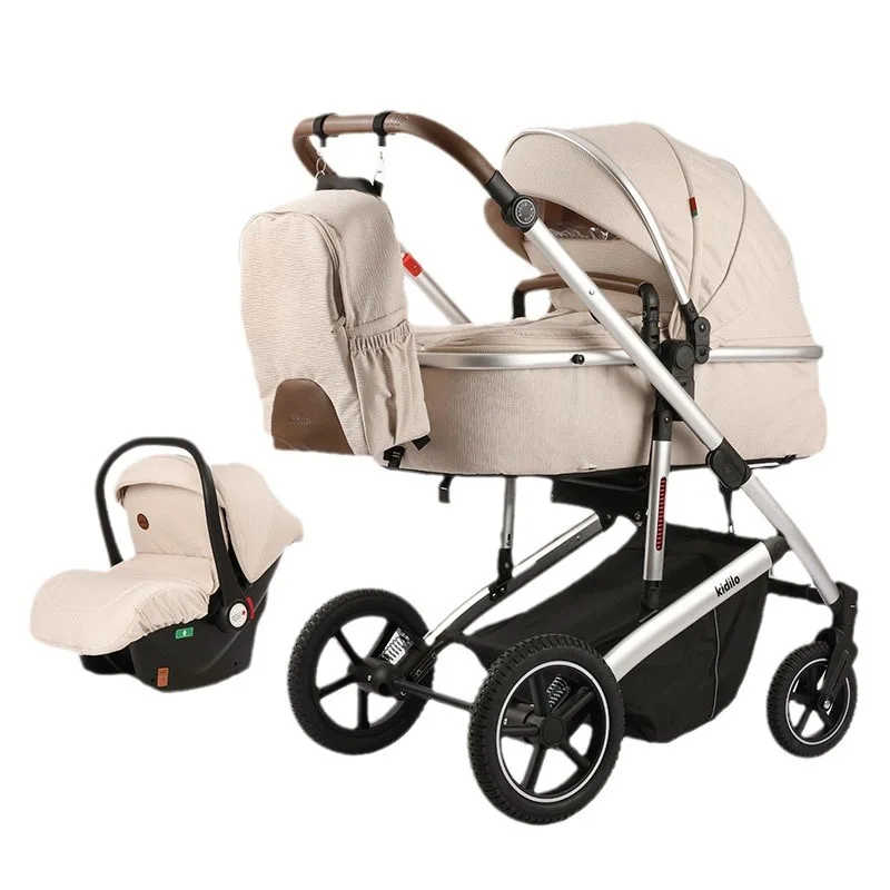 Kidilo ligero puede sentarse cochecito plegable bidireccional paisaje alto amortiguador de cuatro ruedas con cesta 2 en 1 paisaje alto