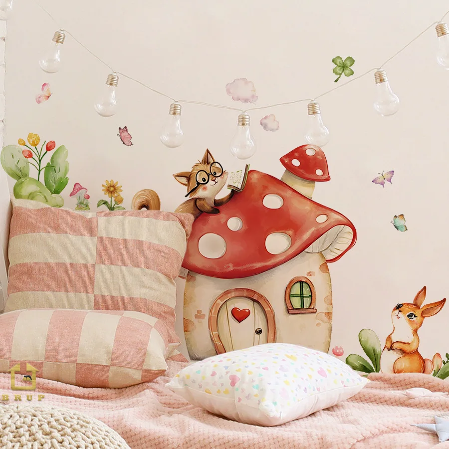 Pegatinas de pared autoadhesivas para habitación de setas, pegatinas de decoración para dormitorio y hogar, ambiente cálido rosa - imagen 2
