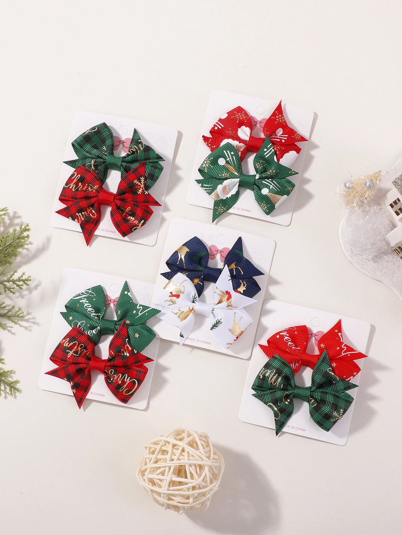 Accesorios pelo niña Navidad: conjunto de lazos, pinzas y horquillas - imagen 4