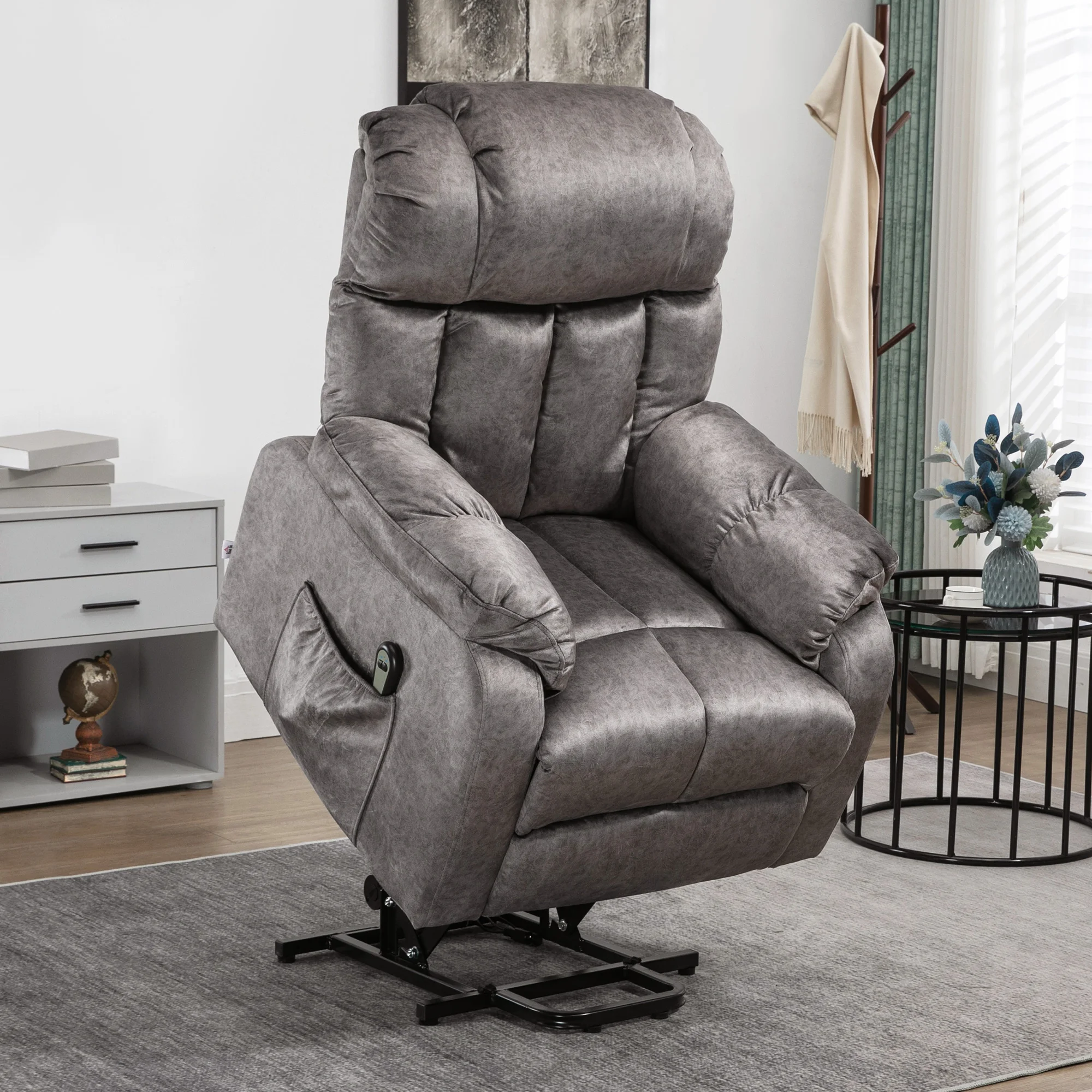 HOMCOM Sillón Relax Levanta Personas Eléctrico Silla Elevadora Eléctrica con Reposapiés 2 Bolsillos Laterales Mando a Distancia y Reclinación Eléctrica 135° 83x91x100 cm Gris - imagen 2