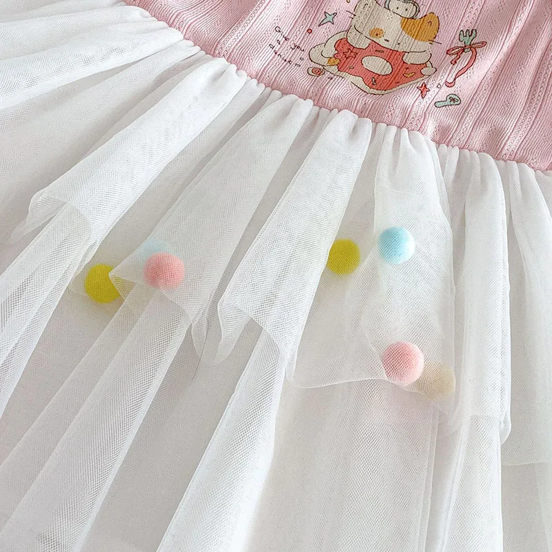 MILANCEL Vestido de primavera para niña con falda de niveles y gato - imagen 5