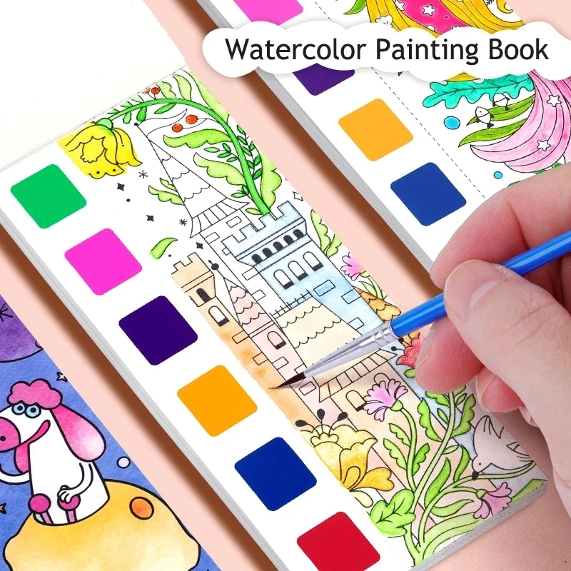 Libro de acuarela portátil con pincel para niños - imagen 4