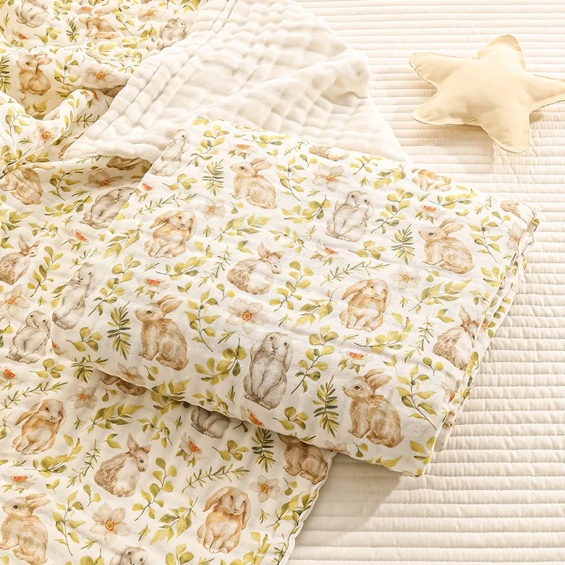 Mantas de algodón de 6 capas para bebé, Toalla de baño de muselina para bebé, manta envolvente con estampado de dibujos animados suave y absorbente, ropa de cama, accesorios para bebés