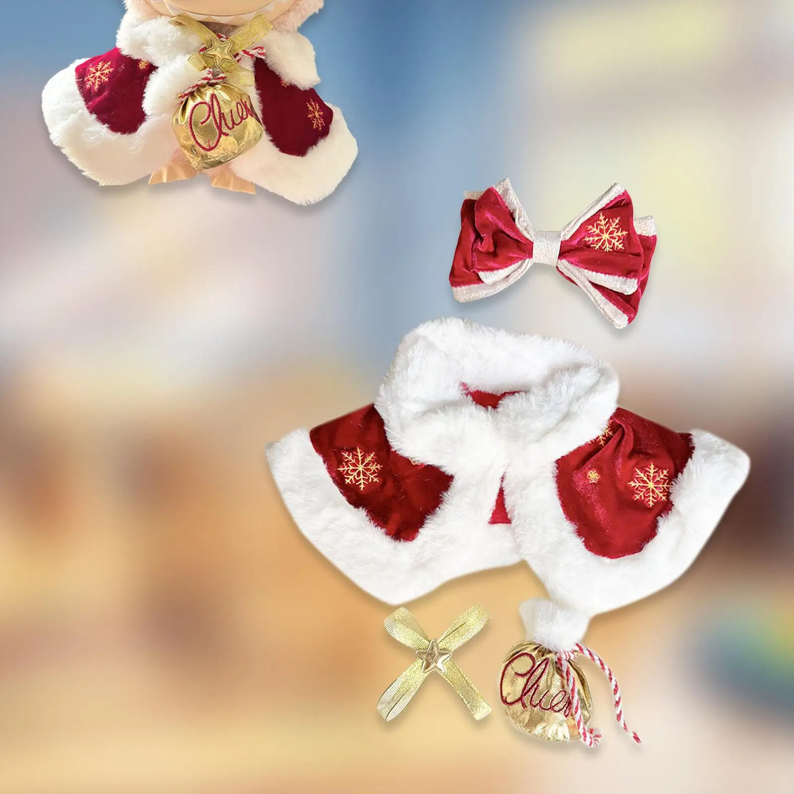 4Pcs Fashion Dolls cape and Hair Clip and Bag Bow for 15inch Dolls Dress up
