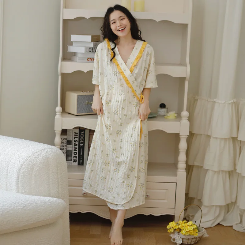 Camisón de lactancia para mujeres embarazadas, vestido de lactancia posparto de manga corta de verano, vestido informal holgado de maternidad a cuadros - imagen 4