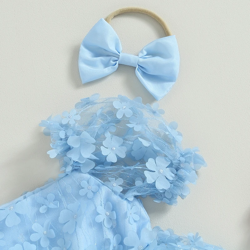 Vestido mameluco niña con flores y diadema – conjunto verano - imagen 5