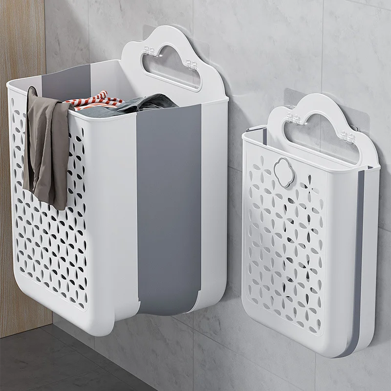 Cesta para la colada montada en la pared, organizador plegable para ropa sucia con diseño ventilado, bolsa de almacenamiento que ahorra espacio para el baño