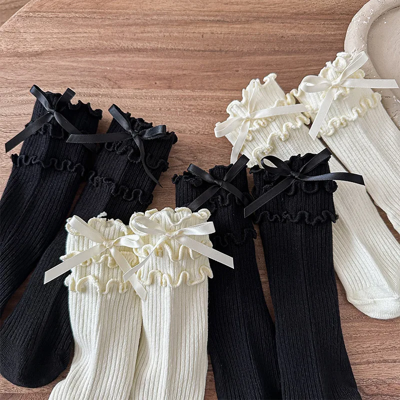 Calcetines de algodón con encaje y lazo para niña – Primavera/otoño - imagen 3