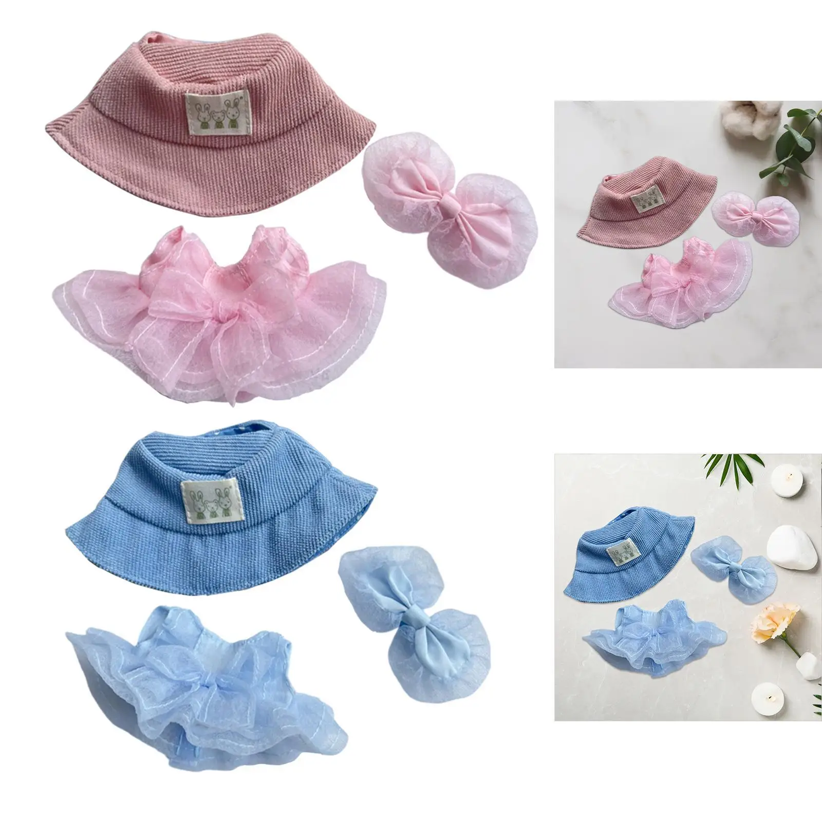 Set of 3 Doll Outfits with Hat And Bow Hairpin for 15-17cm Dolls, Gift Ideas