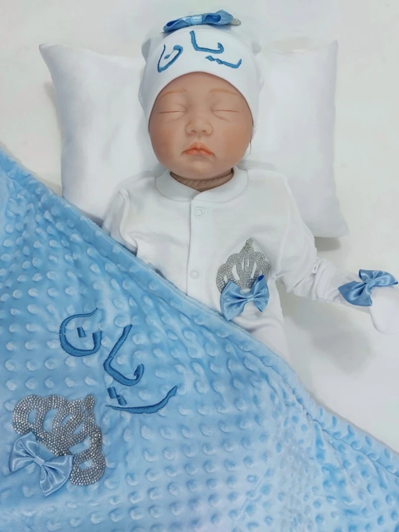 Dollbling, 3 uds., además de trajes con alas de manta, conjunto de regalo de madera dulce bordado con cualquier nombre, pijama para bebé, sombrero, vestido Ceremonial de bienvenida a casa - imagen 3