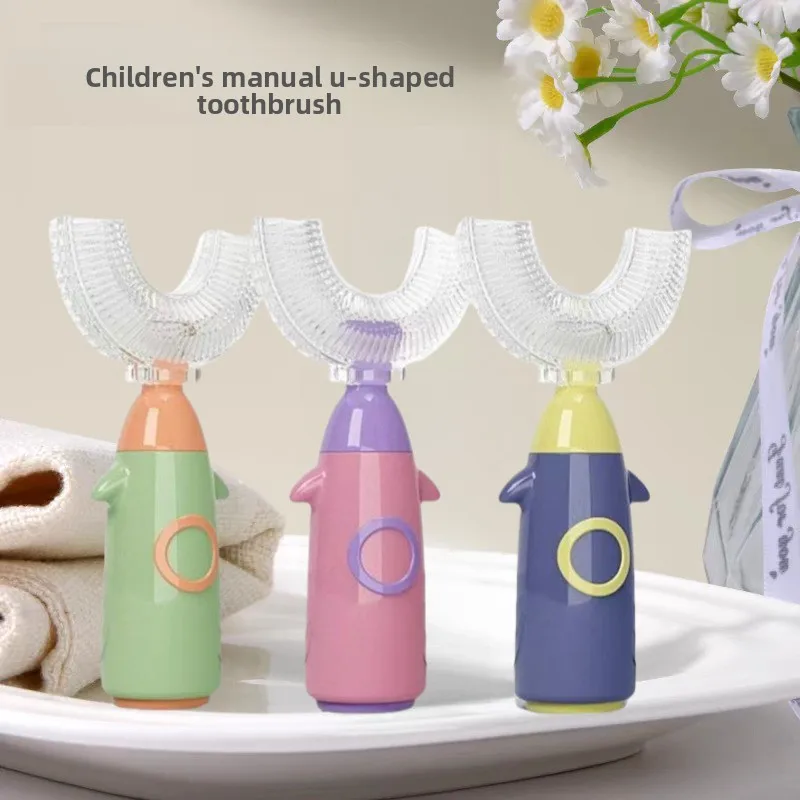 Cepillo de dientes manual en forma de U para niños: cerdas suaves de silicona de calidad alimentaria para niños pequeños y bebés, adecuado para niños de 2 a 6 años