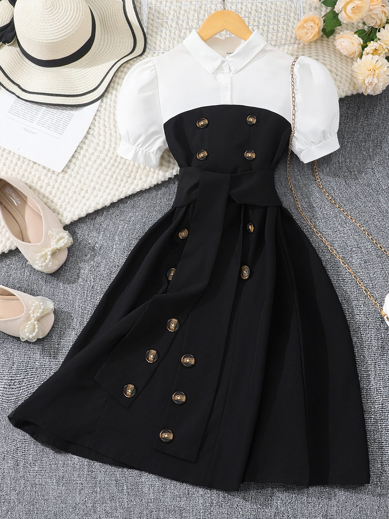 Vestido de manga corta para niños y niñas, ropa de verano, montaje de colores contrastantes, moda informal, 13 a 16 años - imagen 5